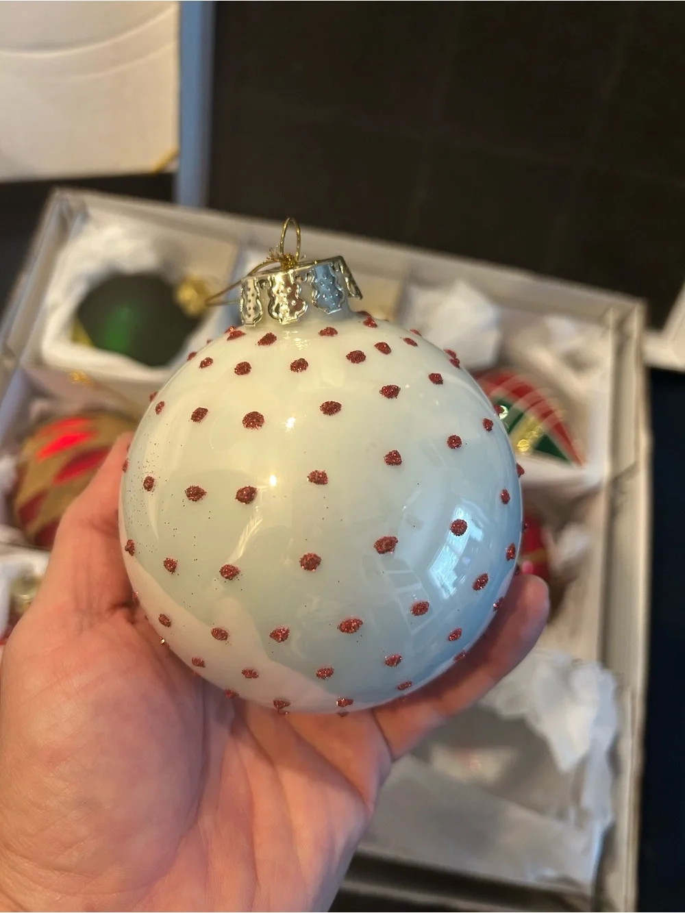 Festive Red & Green Glass Christmas Ornament Set